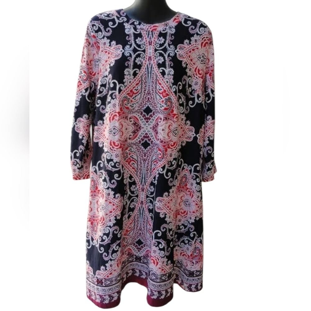 Apt. 9 Black and Red Paisley 3/4 Sleeve Dress